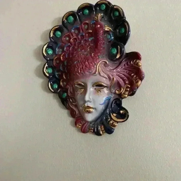 Hand Painted Venetian Carnival Ceramic Mask Wall Decor O/S - Picture 2 of 5